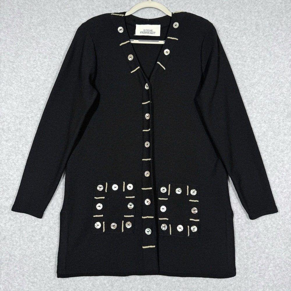 Vintage Steve Fabrikant Cardigan Womens Large Embroidered Wool Santana‎ Knit USA